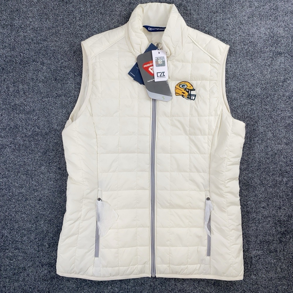 Cutter & Buck Green Bay Packers Womens Small Vest Packable Rainer Puffer White‎